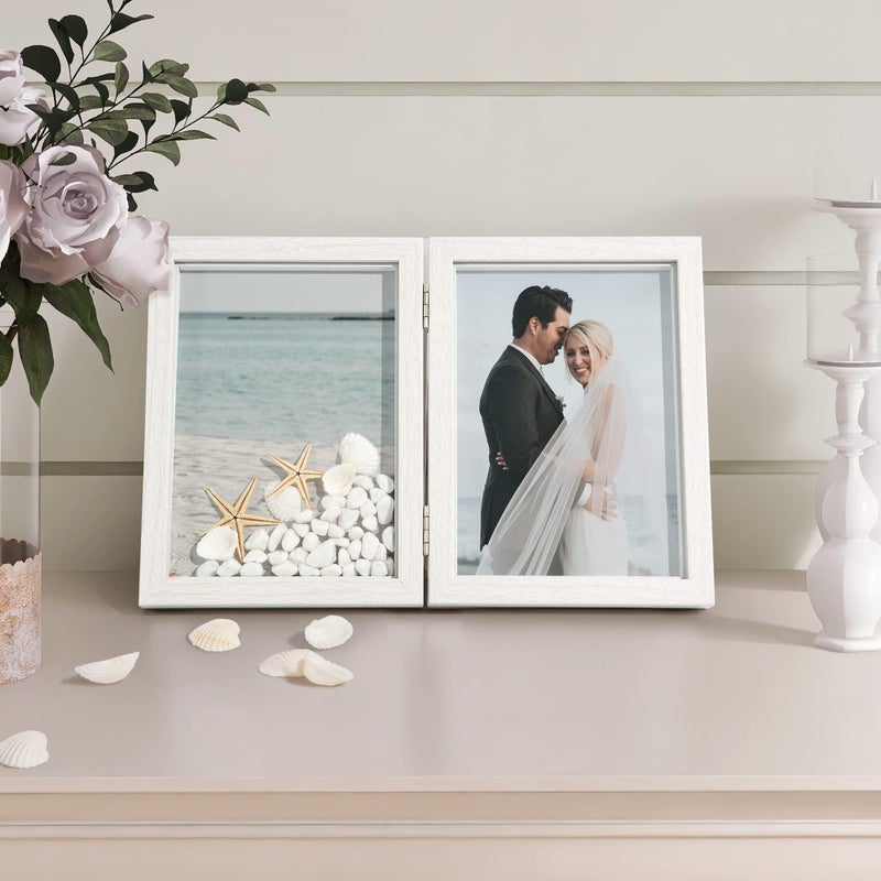 Afuly 5x7 Picture Frame White Double Picture Frames Collage 2 Photo Display Modern Hinged Photo Frame for Desk Decor Christmas Wedding Birthday Gifts for Women Mom Grandma Couple Family Friends - Image 3